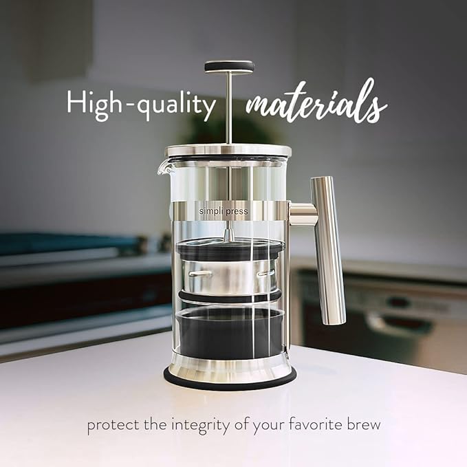 Simpli Press French Press Coffee &amp Tea Maker - Easy Cleanup &amp Customizable Smooth Coffee - Patented - Plastic-Free Premium Stainless Steel 34 oz - Black Color