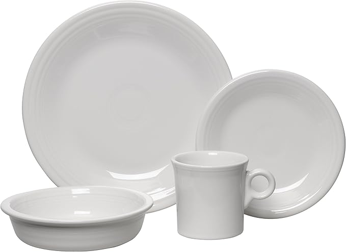 Fiesta® 4-Piece Classic Rim Place Setting – Durable Ceramic Lead-Safe Dishwasher/Microwave/Oven Safe – Made in USA Dinnerware - White