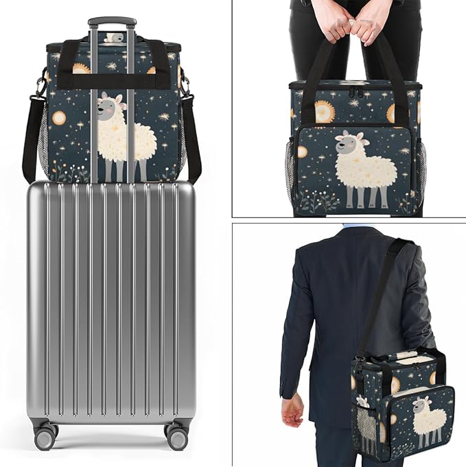 Cute Sheep Coffee Maker Carrying Bag Night Flowers Travel Storage Bag Compatible with K-Mini or K-Mini Plus Single Serve Coffee Brewer Carrying Case with Multiple Pockets &amp Shoulder Strap