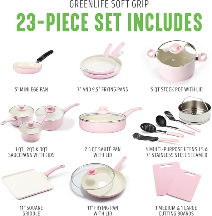 Soft Grip Healthy Ceramic Nonstick 23 Piece Kitchen Cookware Pots and Frying Sauce Saute Pans Set withA23 Pc