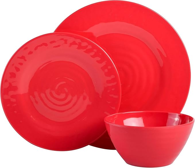 Vibrant 12-Piece Melamine Dinnerware Set – Colorful &amp Durable Plates and Bowls for Indoor &amp Outdoor Dining