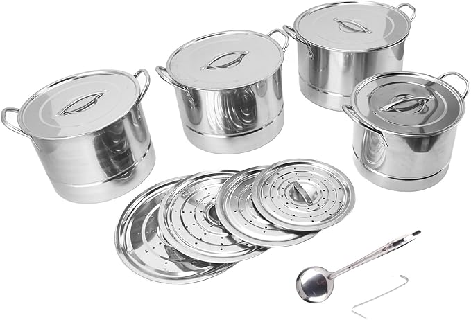 4PCS Soup Pot Set Stainless Steel Multipurpose Sauce Pot Kitchen Cookware with 8 Lids for Cooking Steaming Stir Frying