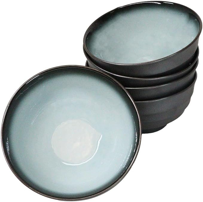 Ebros Gift Blue Sky Stars Artistic Seikai Porcelain Collection Dinnerware Serveware Kitchenware Set Asian Japanese Dining Restaurant Supply (Pack Of 5 Medium Soup Salad Rice Bowls 24oz)