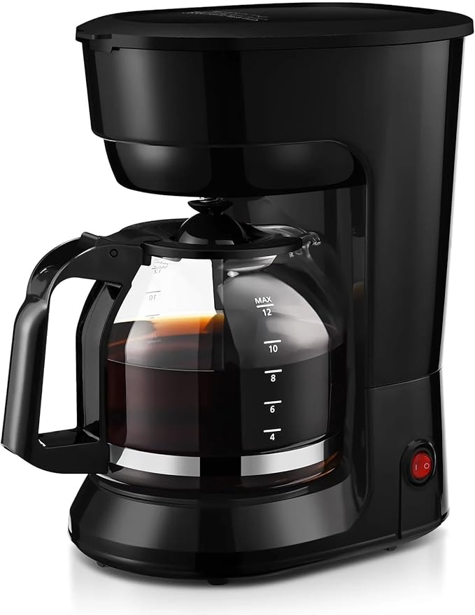 12-Cup Coffee Maker with Easy On/Off Switch Easy Pour Non-Drip Carafe with Removable Filter BasketKeep Hot PlateClear Water Level Window Coffee Machine Black (Black)
