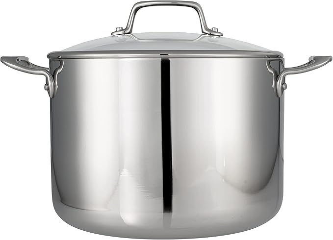 Tramontina Tri-Ply Clad Stainless Steel 8-Quart Stock Pot with Glass Lid Induction-Ready Pasta Pot Dishwasher-Safe NSF-Certified