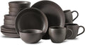 Dinnerware Sets Stoneware Plates and Bowls Sets Farmhouse 16 Piece Dish Set for 4 Ceramic Plates Set with Mugs for Kitchen Scratch Resistant Dishwasher &amp Microwave Safe Matte Black