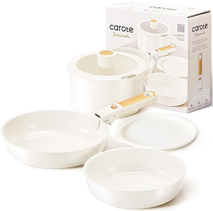 CAROTE 6pcs Pots and Pans Set Non Stick Cookware Sets Kitchen Set Oven/Fridge Safe Space Saving Pots Set Nonstick Cooking Set with Versatile Detachable Handle Induction RV Set
