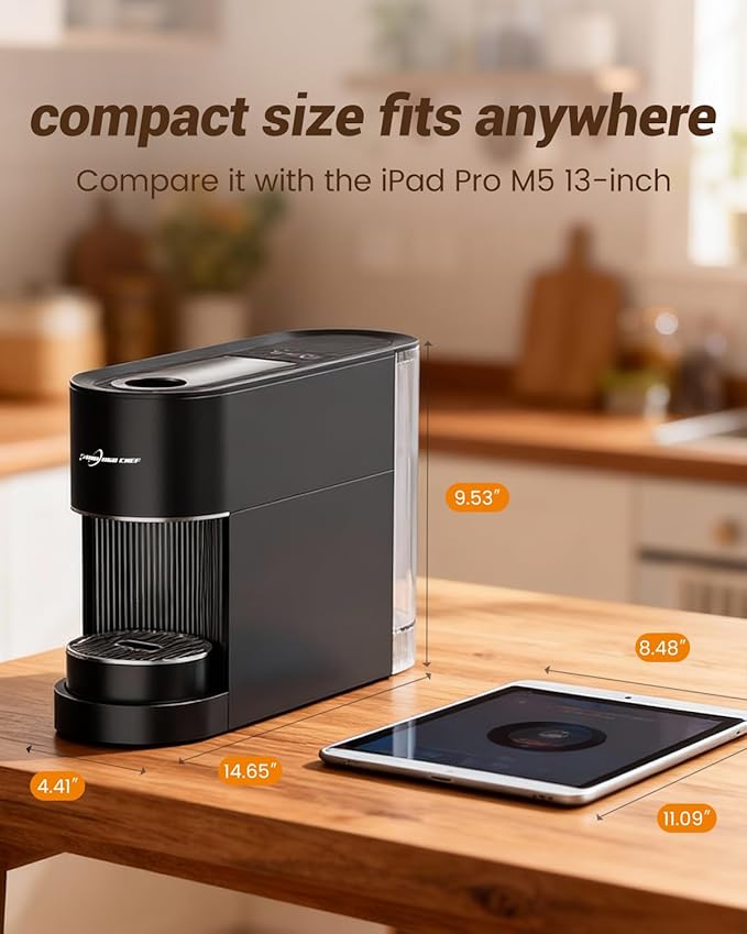 Espresso Machine Coffee Makers Compatible with Nespresso Original Pods One-Touch with Illuminated Brew Zone 20 Bar Pump 33.8oz Removable Tank Compact Design CM-C07-A
