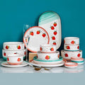 Romantic Dinnerware Set Porcelain Dinner Set - 25 Pieces Cute Strawberry Pattern Ceramics Plates and Bowls Sets for Restaurant and Wedding GiftsPink