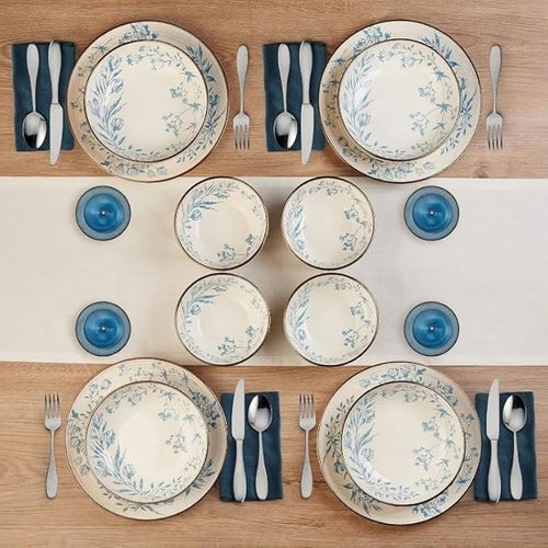 12 Piece Dinnerware Set Service for 4 Family Dinner Party Plate Pasta Bowl Stoneware