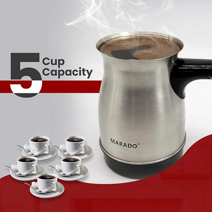 MARADO — Arabic/Turkish Foldable/Portable — Electric Coffee pot — Stainless Steel — up to 5 cups