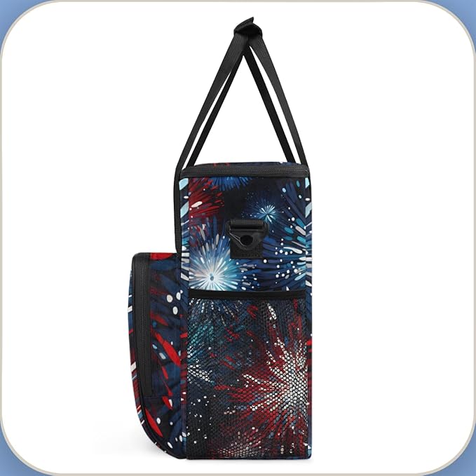 4th of JulyFireworks Coffee Maker Carrying Bag Portable Travel Storage Tote Bag Compatible with K-Mini or K-Mini Plus Single Serve Coffee Brewer Carrying Case with Multiple Pockets &amp Shoulder S