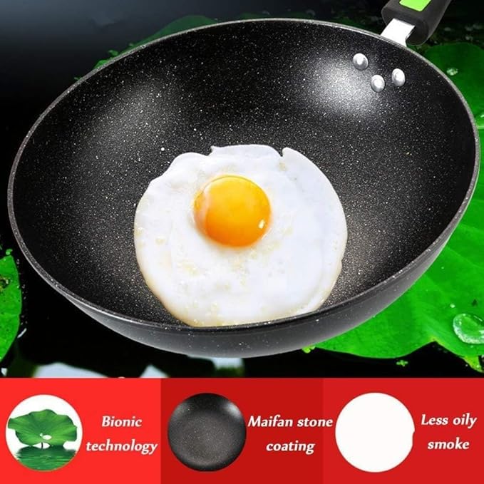 3-Piece Cookware Set Wrought Iron &amp Medical Stone Non-Stick Pots and Pans – Wok Frying Pan Soup Pot with Lid – Induction Compatible Easy Cleaning