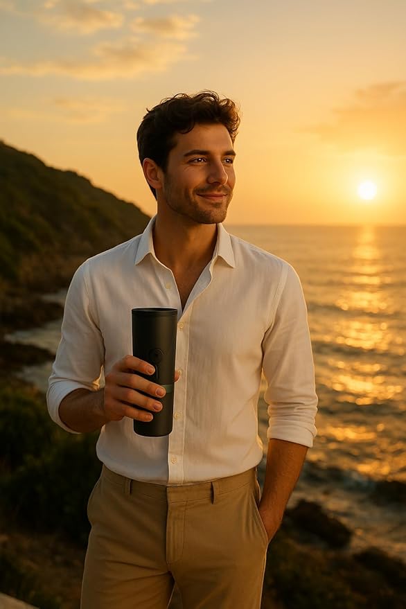 Portable Electric Coffee Maker Black Battery Powered Single Serve Travel Coffee Brewer with Carrying Case