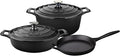 La Cuisine Piece Enameled Cast Iron 5 pc Set Pro Range 3.75QT Saute 6.5QT Round w/lid 10 Fry Pan-Black Slate (LC2640MB)