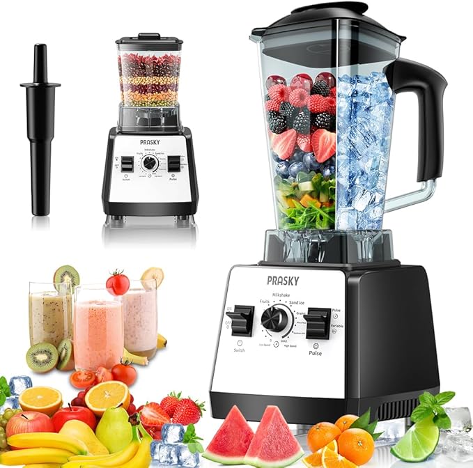 Blenders for Kitchen Smoothie Blender 2400W/1000W Prasky Blender &amp Grinder Combo 25000 RPM High Speed 68oz BPA-Free Food Processor Countertop Blender for Smoothies Shakes &amp Food (White