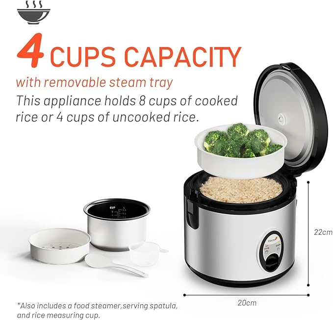 Rice Cooker With Rice Steamer (5 Cups 1Litres) High-Temperature Protection Mini Rice Cooker- For 1-4 People - Cooking 15-20 Minutes - Non-Stick Coating For Cook