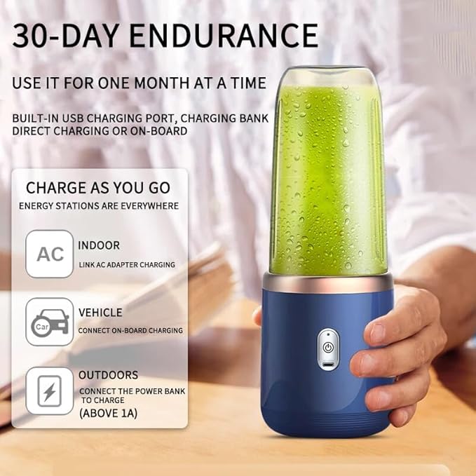 Electric Juice Maker Portable Blender Smoothie Juicer Fruit Machine with 400ml Capacity 1200mAh Rechargeable Battery USB Charging Food-Grade Non- Materials Unique Safety Design Lig