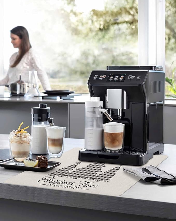 Coffee Mat for Counter Buffalo Check Plaid Christmas Tree Absorbent Hide Stain Coffee Bar Mat Non-slip Coffee Bar Accessories Kitchen Drying Mat Fit Under Coffee Maker Espresso Machine