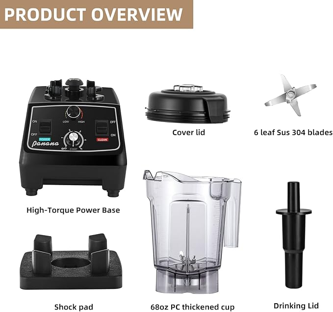 Panana Professional Countertop Blender 1400W for Shakes and Smoothies Home &amp Commercial With Timer and Speed Control 68oz BPA-Free Dishwasher Safe