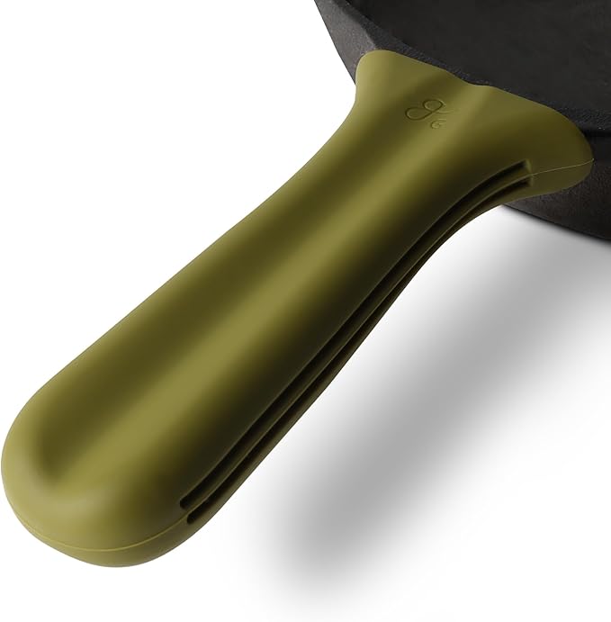 Greater Goods Thanksgiving Bundle: 10 Piece Nonstick Cookware Set 10” Cast Iron Skillet and Silicone Handle (Moss Green)