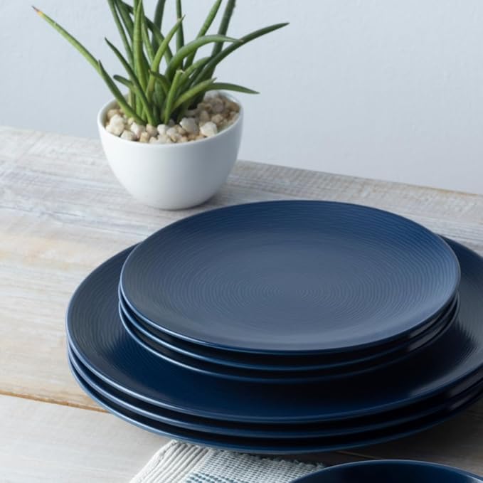 Noritake Colorscapes Navy-on-Navy Swirl 16-Piece Coupe Dinnerware Set Service for 4