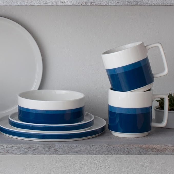 Noritake ColorStax Stripe Blue 16-Piece Dinnerware Set Service for 4
