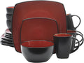 16-Piece Soho Lounge Square Stoneware Dinnerware Set – Bold Colors &amp Modern Design – Microwave &amp Dishwasher Safe (Red)