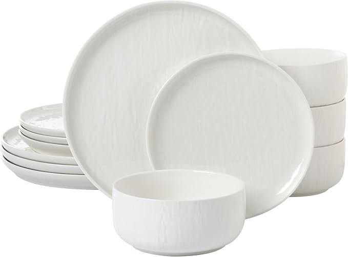 Joseph Sedgh Collection “Kai” 12-piece Stoneware Dinnerware Set with Protective Glaze Finish Service for 4 White