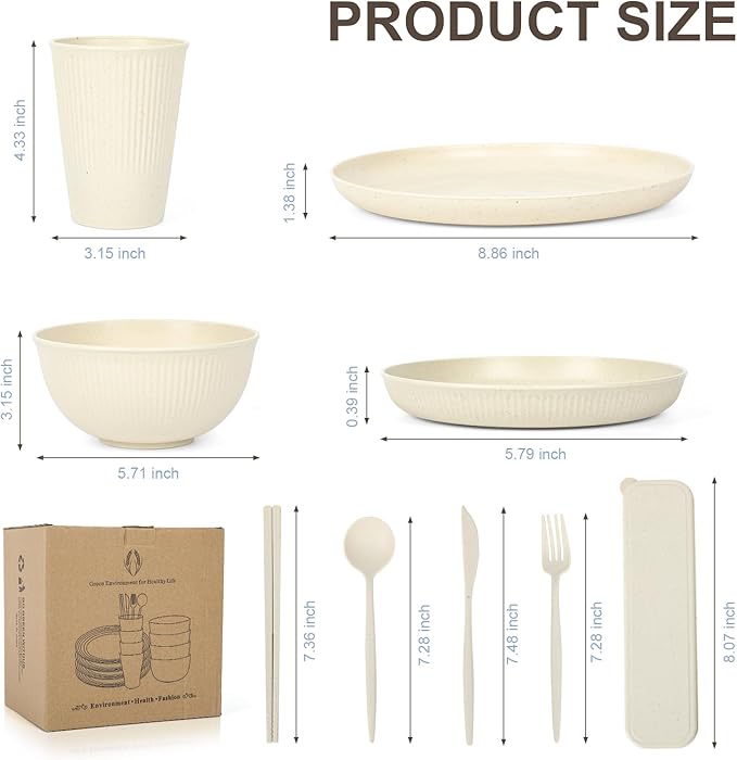 36PCS Wheat Straw Dinnerware Set for 4 Lightweight Reusable Unbreakable Dinner Set for Home Camping and Trave