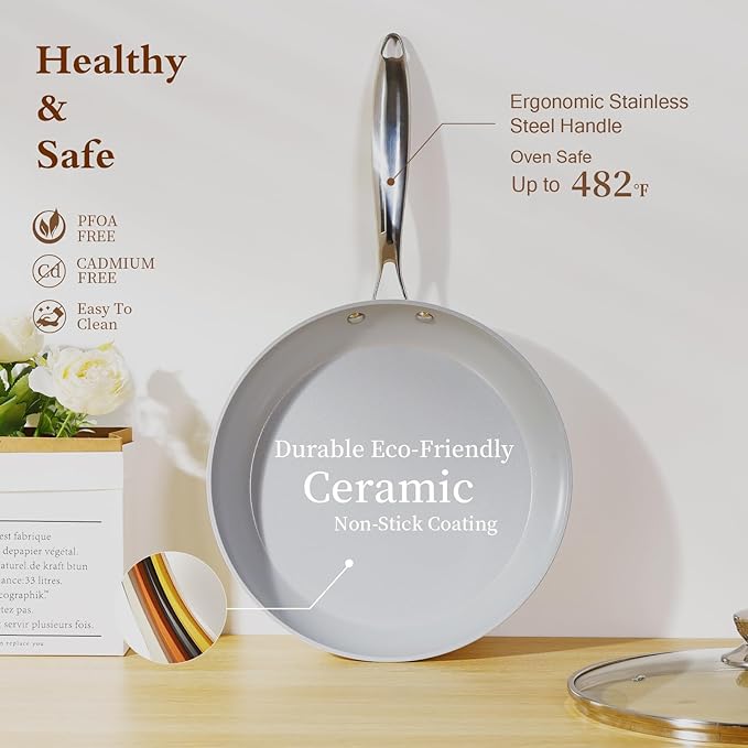 13 Piece Nonstick Kitchen Cookware Set Healthy Ceramic Aluminum Pots and Pans Set Induction/Ceramic Stove Compatible Oven/Dishwasher Safe