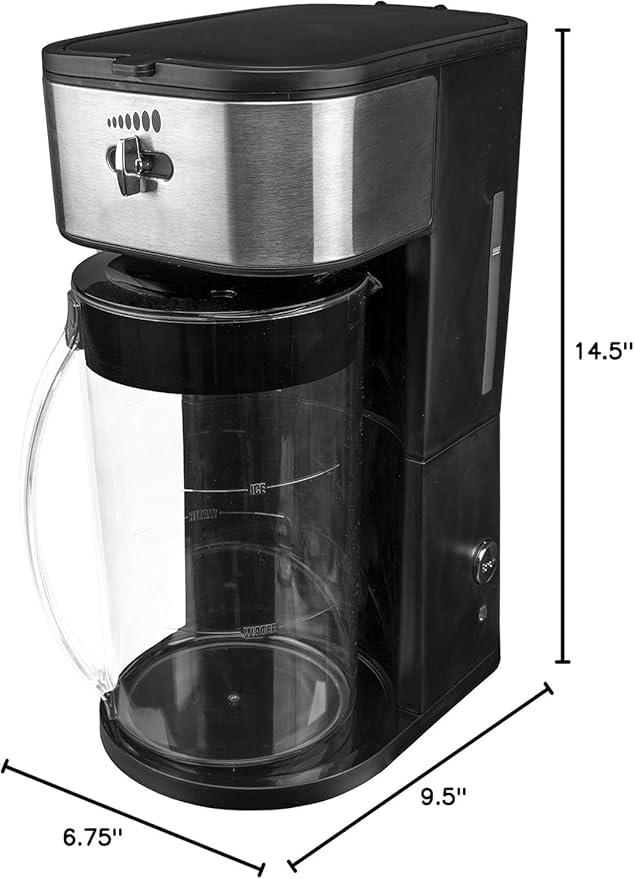 Iced Tea and Coffee Maker with 64oz Pitcher – Automatic Brewer with Strength Selector Reusable Filter and Auto Shut Off (Black)