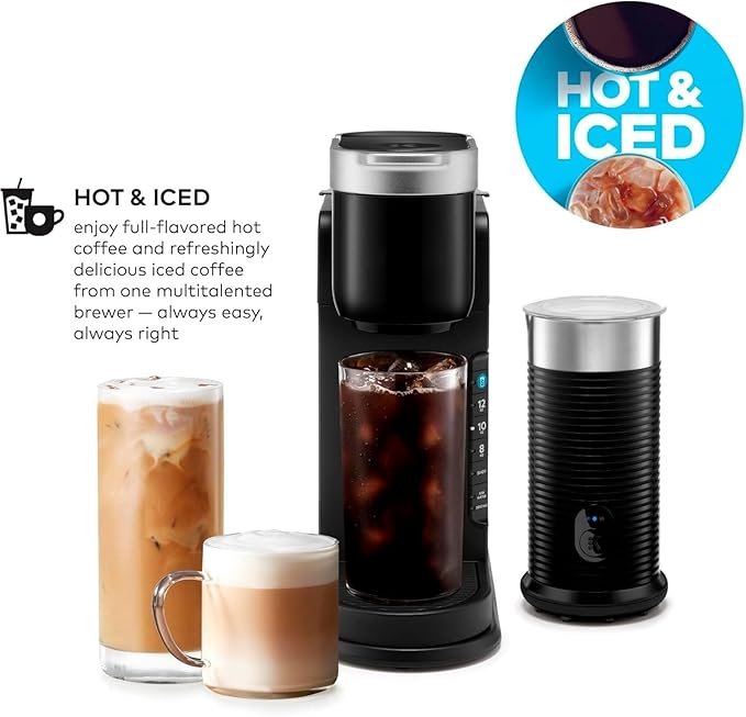Keurigkk Café Barista Bar Single Serve Coffee Maker &amp Milk Frother | Brews Lattes Cappuccinos Coffee | | Dishwasher Safe Parts | Energy Efficient | Matte Black