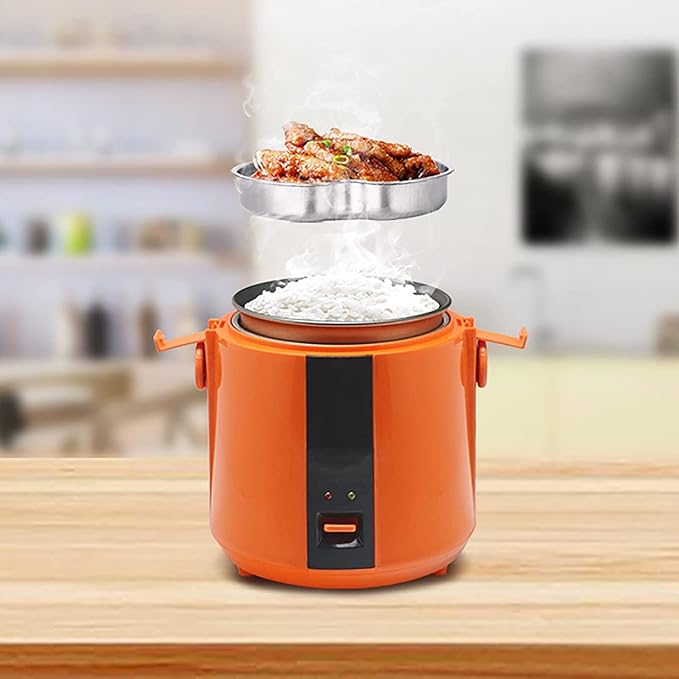 Small Rice Cooker with Steamer- Mini Rice Cookers 1.2L Make Rice and Steam Healthy Food and Vegetables for 1-2 People (Orange)