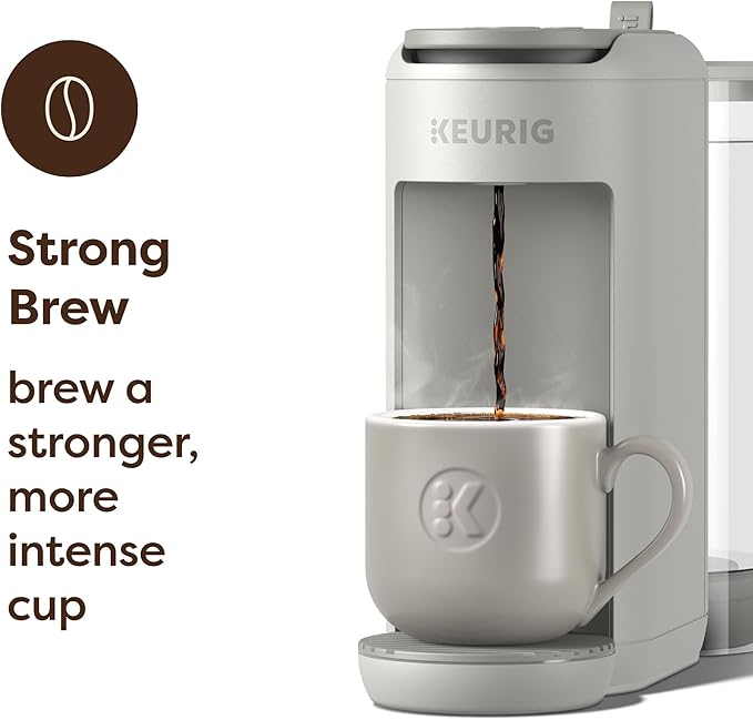 Keurig K-Mini Mate Plus Single-Serve K-Cup Pod Coffee Maker Compact 3 Cup Sizes Brew Over Ice and Strong Button Features 50 oz Removable Reservoir Warm Stone