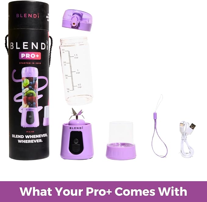 BLENDi Pro+ Portable Blender (17.5oz Purple) – Powerful Ice Crushing 120W Motor USB-C Rechargeable Cordless Personal Blender Smoothies Shakes &amp More – BPA-Free Self-Cleaning Travel-Friendly
