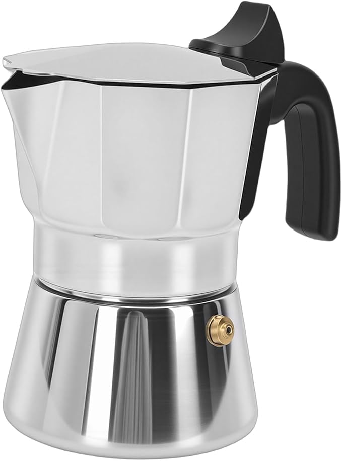 Pssopp Italian Coffee Machine 304 Stainless Steel Easy Extraction Stunning Octagonal Design Stovetop Coffee Maker for Travel Kitchen (3 Cups 150ML)