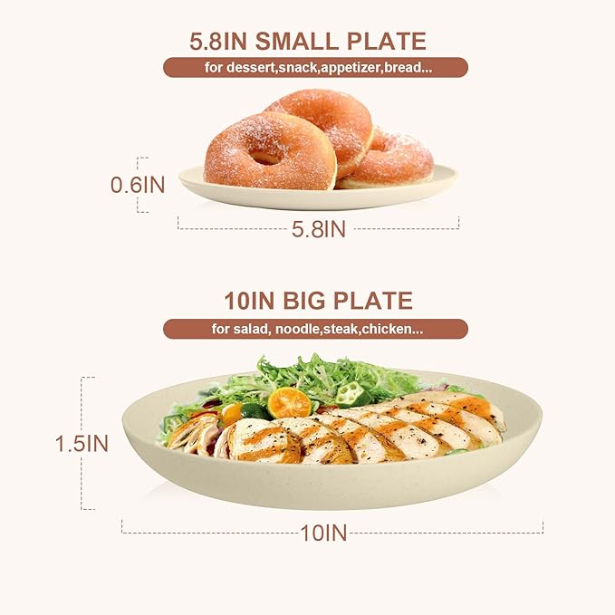 Wheat Straw Dishes Set Service for 8 Reusable Plastic Dinnerware Set 32 PCS Kitchen Plates and Bowls sets Unbreakable Microwave and Dishwasher Safe Camping Dishes for RV Outdoor - Beige