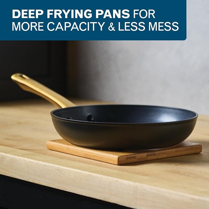 Farberware Forged Induction Ceramic Nonstick Pots and Pans Set with Lids and Kitchen Cooking Tools - Dishwasher Safe Suitable for All Stovetops 12 Piece Cookware Set - Black and Gold