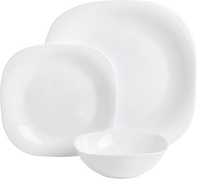 Gibson Home Ultra Break and Chip Resistant Dinnerware Set Square: Service for 6 (18pcs) Opal Glass