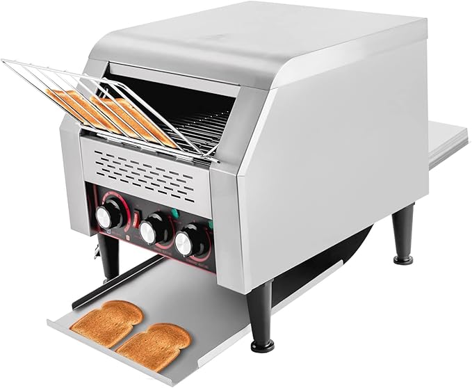 Commercial Conveyor Toaster Machine 300 Slices/Hour 2200W Stainless Steel Heavy Duty Industrial Toasters Countertop Electric Restaurant Equipment for Bun Bagel Bread Donuts Baked Food