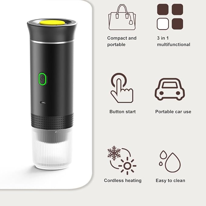 Portable Electric Espresso Machine Self Heating Portable Electric Coffee Maker 15 Bar Mini Coffee Maker for Coffee Capsules Ground Coffee Cordless Electric Coffee Machine
