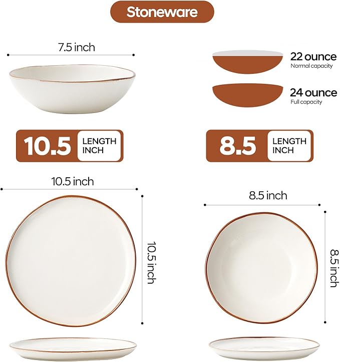 Bestone 12 Pieces Round Kitchen Dinnerware SetsPlates and Bowls SetsDishes Plates Bowls Dish Set Chip Resistant Ceramic Dinnerware Set Dishwasher/Microwave SafeService for 4Pearl White