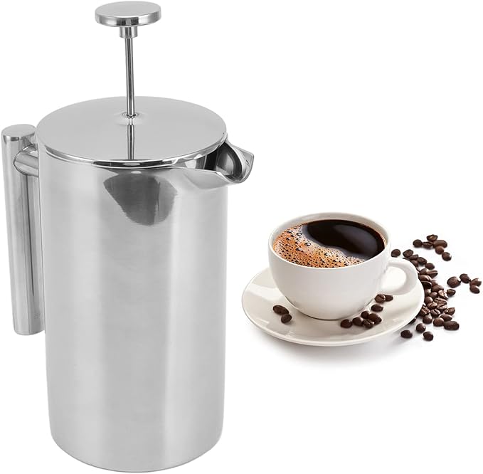 304 Stainless Steel French Press Coffee Maker Double Wall Teapot Hand Brewed Coffee Press with Filter Screen for Camping Outdoor Travel (800ml)