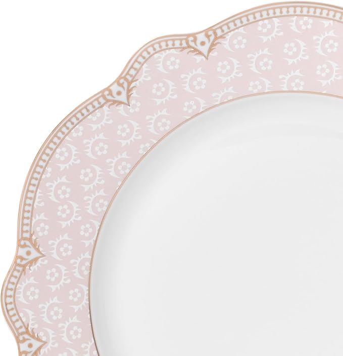 Bone China Dinnerware Set Alexandra 4-person 20-piece Blush Pink and Gold Color