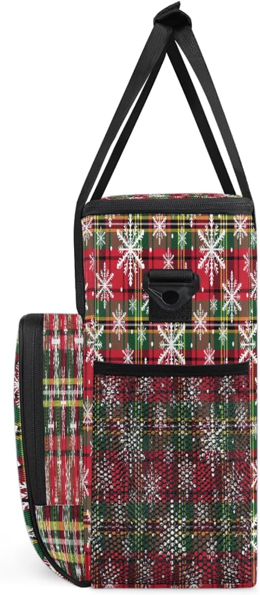 Christmas Snowflake Plaid Green Coffee Maker Carring Bag Travel Carrying Storage Tote Bag Compatible with Keurig K-Mini or K-Mini Plus Portable Single Serve Coffee Brewer Case with Pockets