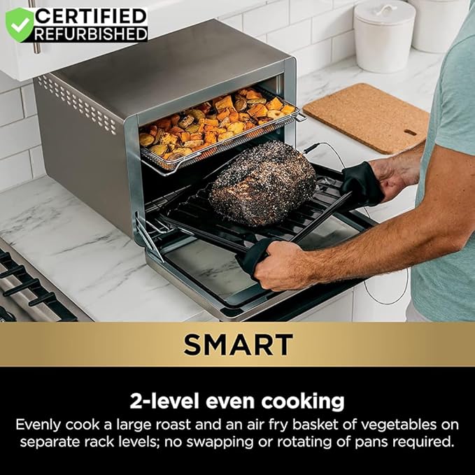 Ninja DT2550 Foodi 10-in-1 Smart XL Air Fry Oven (Renewed) Bundle with Deco Chef Pair of Red Heat Resistant Oven Mitt and Cuisinart Advantage 12-Piece Gray Knife Set with Blade Guards