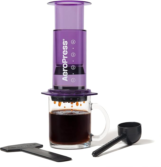 AeroPress Clear Purple Coffee Press - All-in-One French Press Pour-Over &amp Espresso Style Manual Brewer 2 Min Brew for Less Bitterness More Flavor Small Portable Coffee Maker Travel &amp Camp