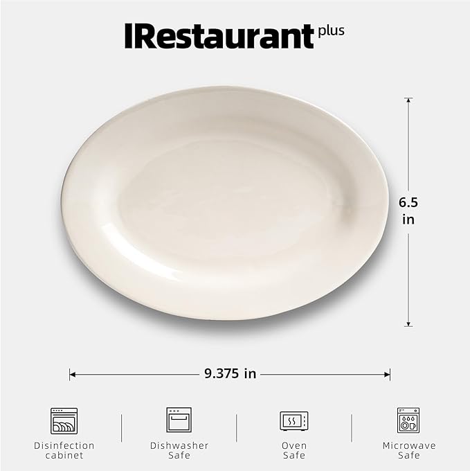 Stoneware Wide Rim Commercial Grade Dinnerware America White Oval Platter 9 3/8 x 6 1/2 Case of 24