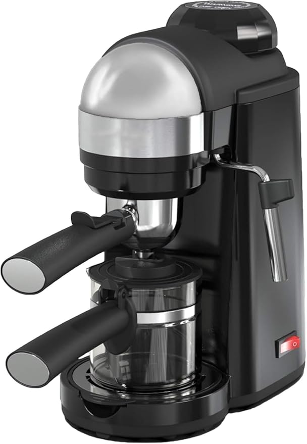 4 Cup Espresso and Cappuccino Maker with Steam Wand – Compact Coffee Machine with Milk Frother and Stainless Steel Filter Black
